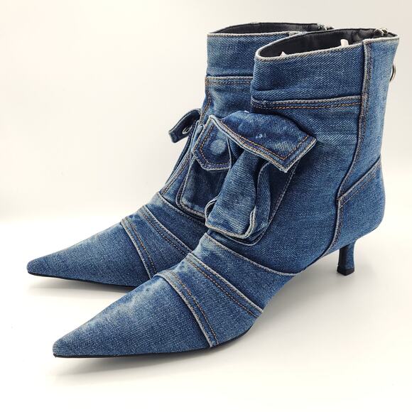 Denim Boots Short Ankle Jeans Booties Kitten Low Heel Womens size 11 - Picture 4 of 9